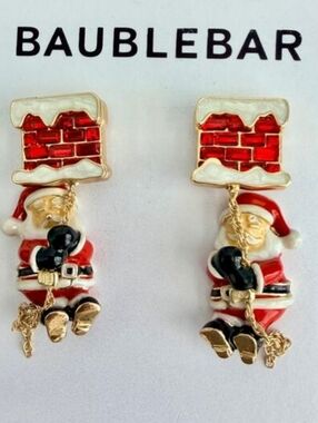 BaubleBar Hurry Down The Chimney Santa Chimney Earrings with Red and Gold